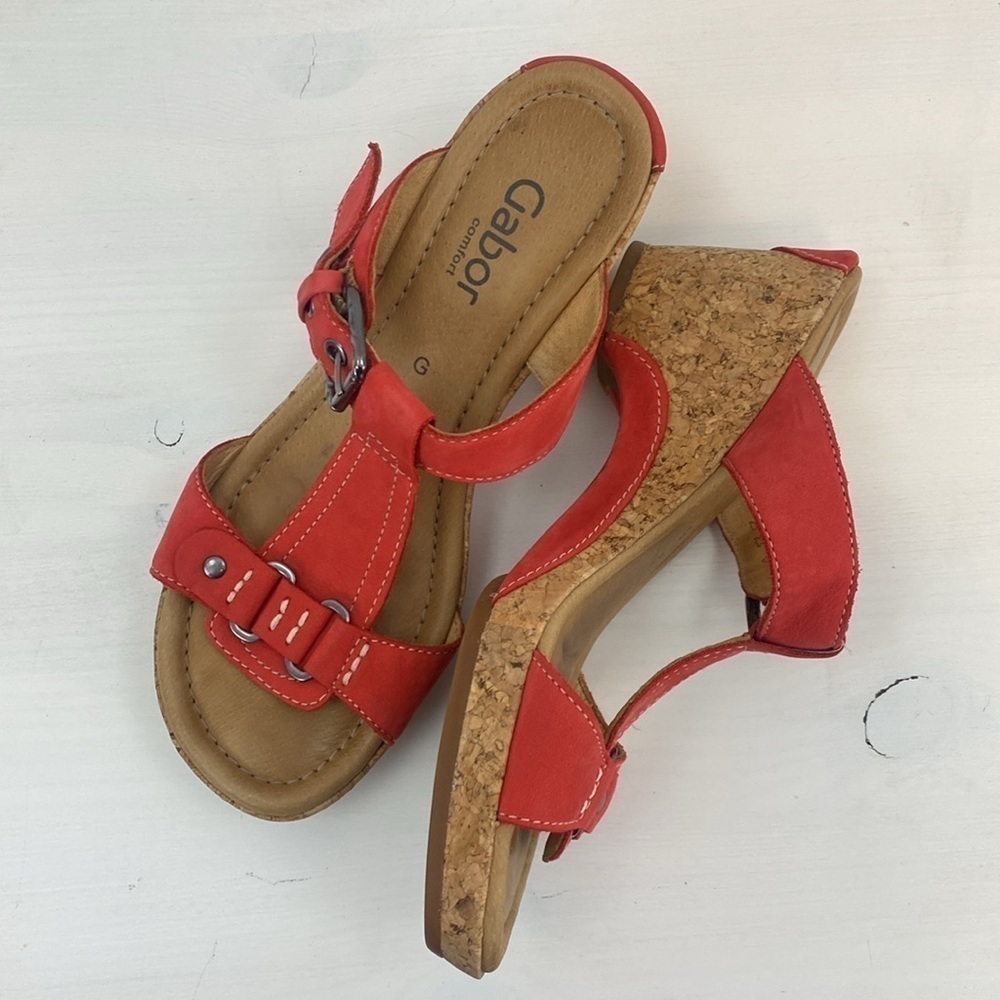 Like New Gabor T-Strap Slip-on Cork Partial Wedge Sandals